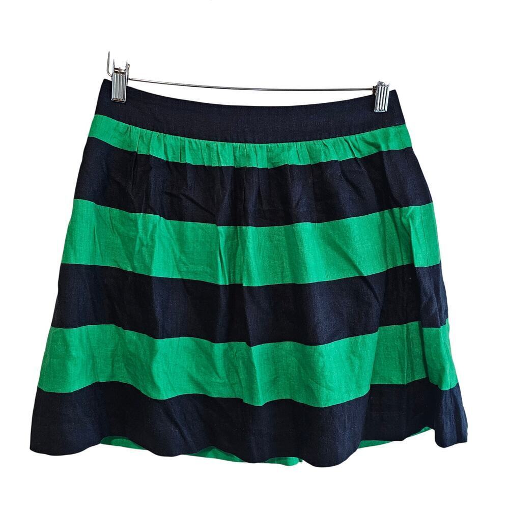 Y2K Banana Republic Skirt Womens Size 4P Blue Green Linen Twee Preppy Academia